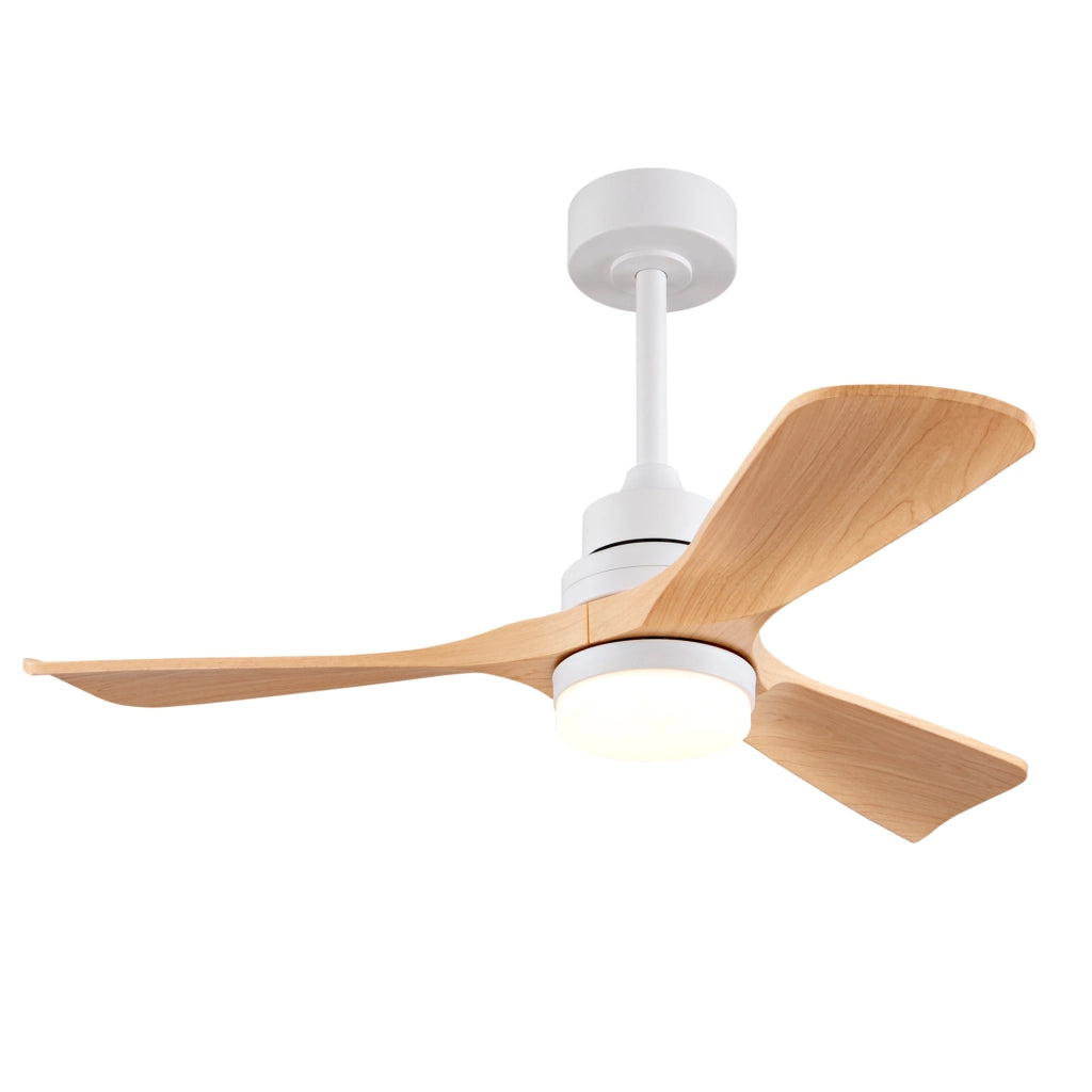 Ventilatore da soffitto 42 pollici con luce LED; 3 pale in ABS bianco e naturale; telecomando