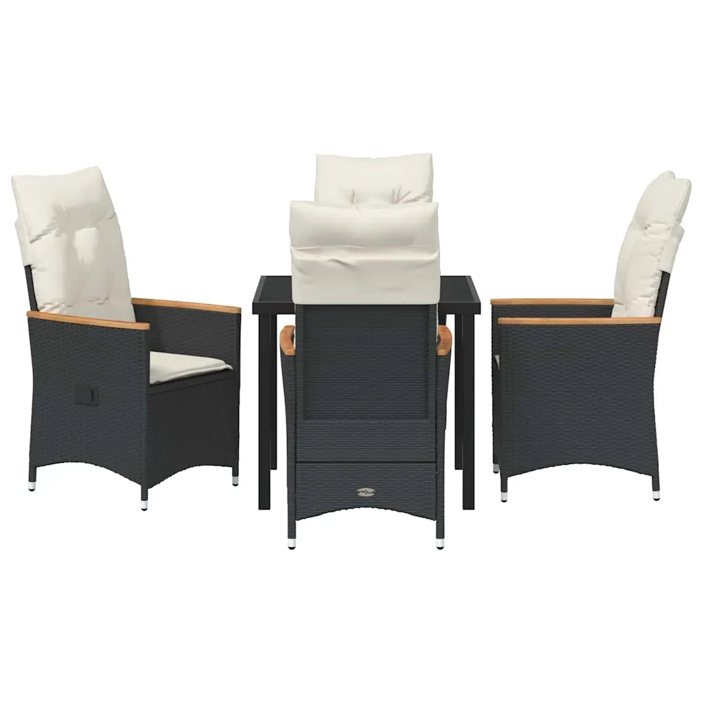Set da Pranzo per Giardino con cuscino 5 pcs Nero polyrattan