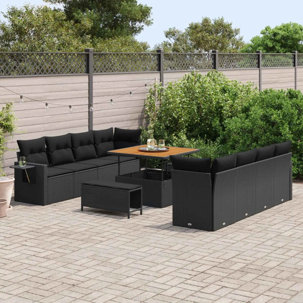 Set Divano da Giardino con cuscino 11 pcs Nero polyrattan