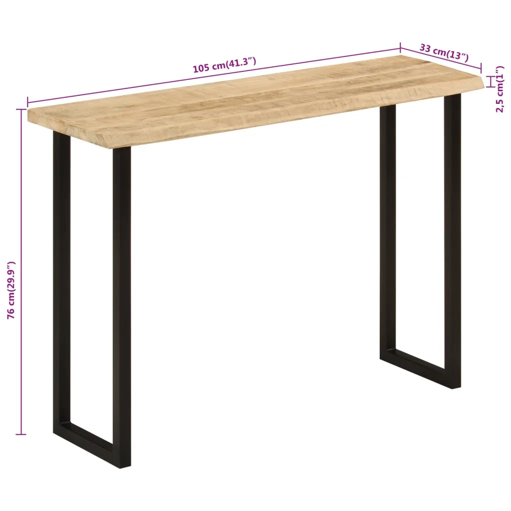 Tavolo Consolle Bordi Vivi 105x33x76 cm Legno Massello di Mango