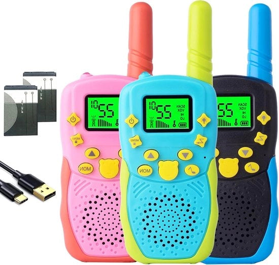 Radio a Due Vie Portatile per Bambini con Batterie Ricaricabili e LCD Backlit, 8 Canali, 2 Miglia di Raggio, per Bambini e Ragazzi da 5 Anni in Su, con Batterie Lithio