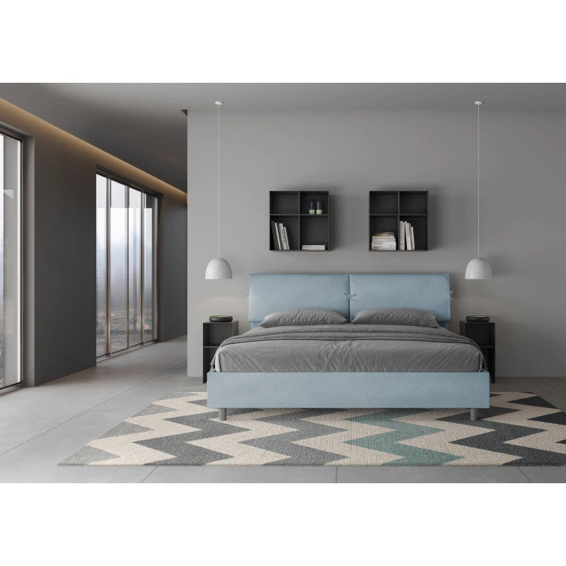 Letto imbottito Matrimoniale 180x210 cm Mados - Contenitore,Microfibra,Azzurro
