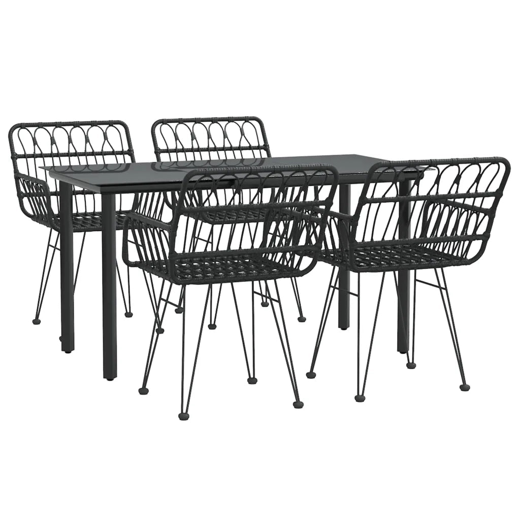 Set da Pranzo da Giardino 5 pz | Set Salotto da Giardino Nero in Polyrattan