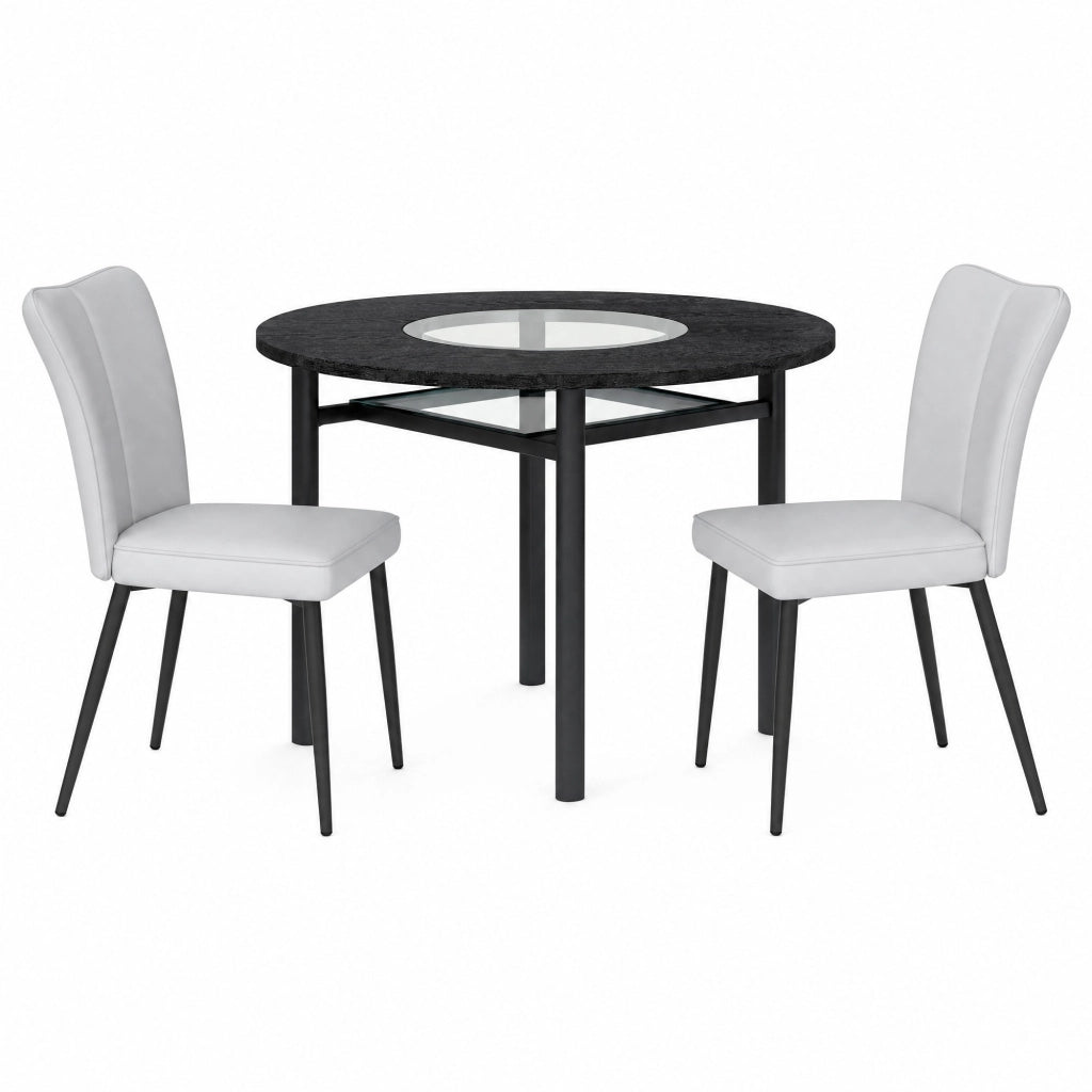 Set tavolo rotondo con 2 sedie, nero e grigio chiaro