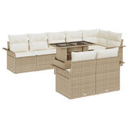 Set di divani da giardino  9 pezzi con cuscini in rattan polietilene beige