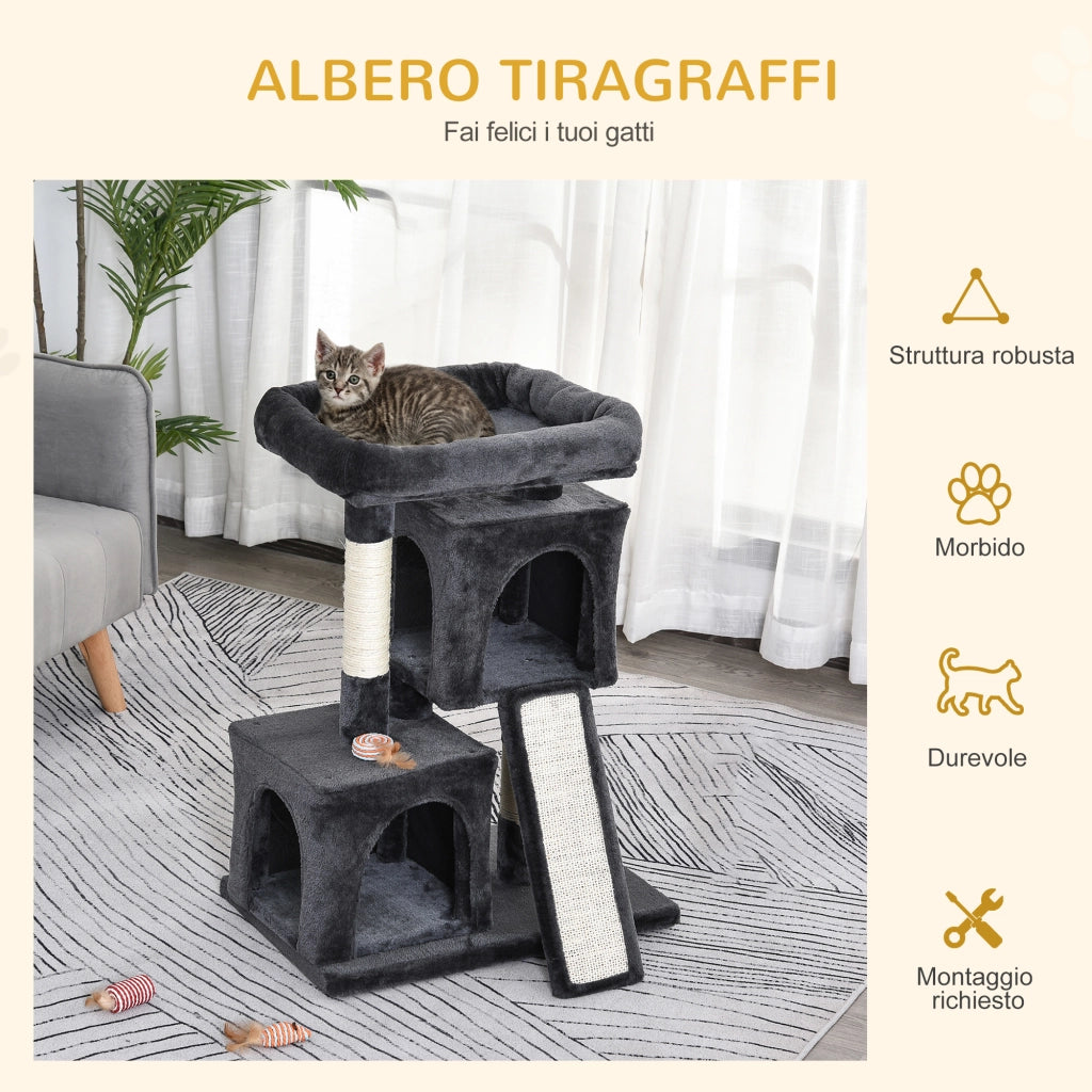 Tiragraffi per Gatti con Lettino e Casette ¨C Zephmum ¨C Grigio Scuro 59x39x81 cm
