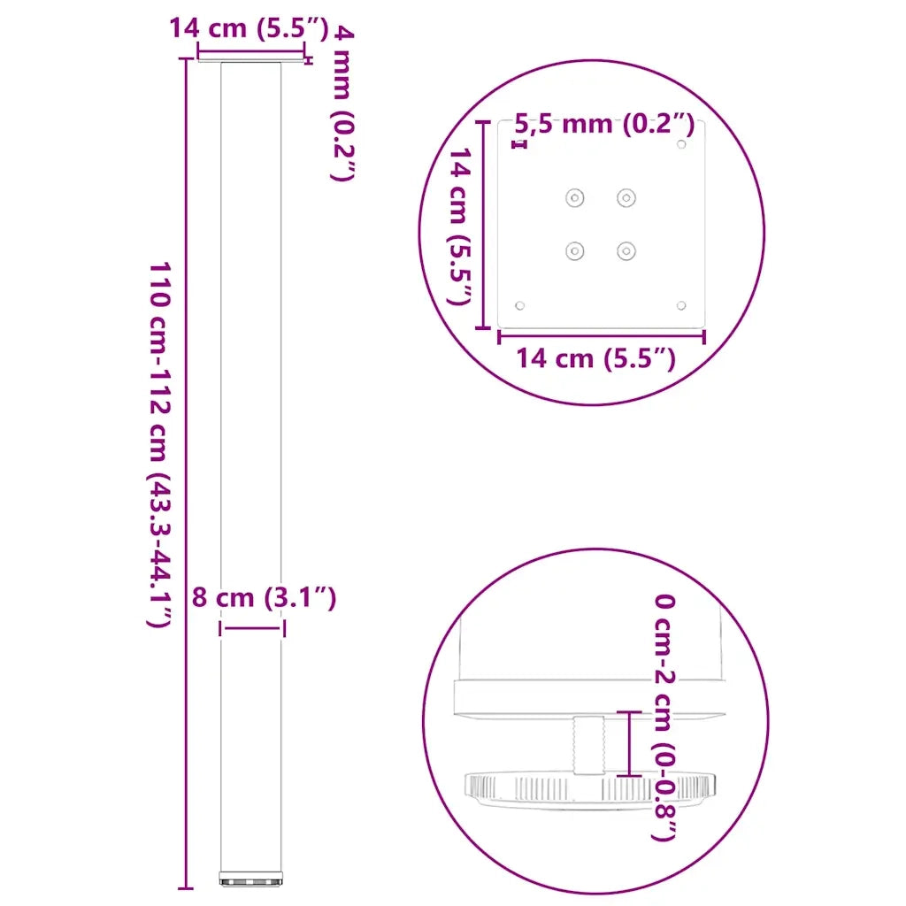 vidaXL Gambe per tavolo da bar 4 pz Antracite 110-112 cm Acciaio