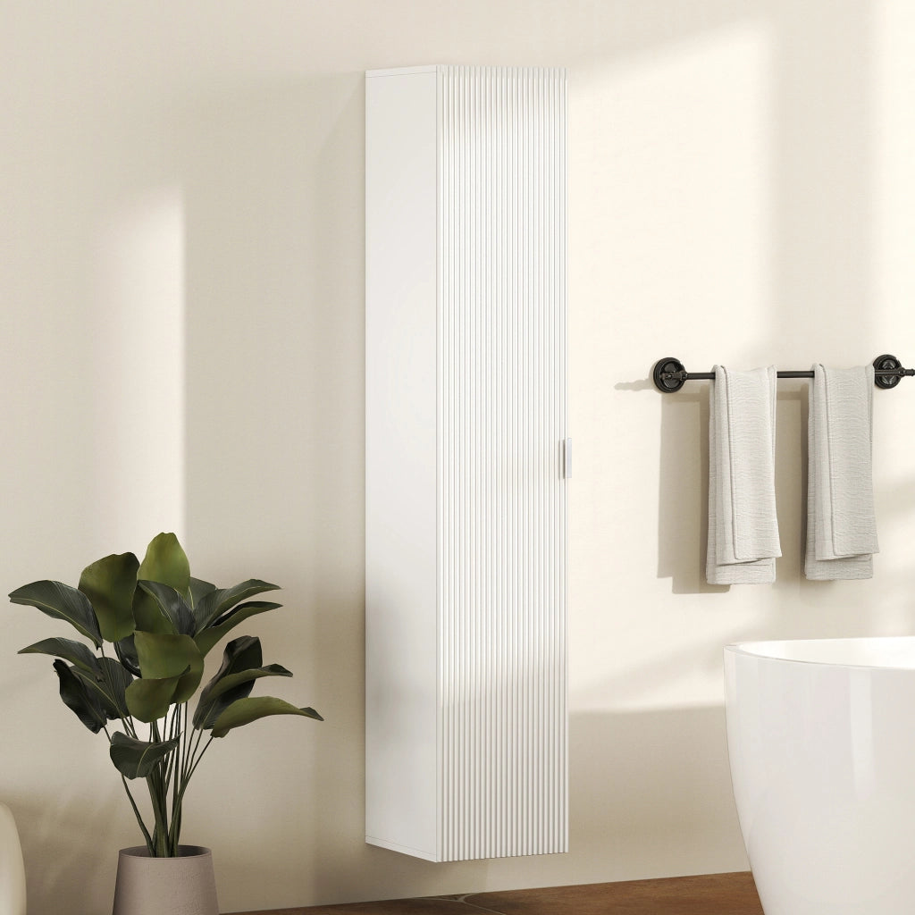 Mobile Bagno Sospeso a Colonna con Ripiani Regolabili e Chiusura Soft Close, 30x31.5x160 cm, Bianco