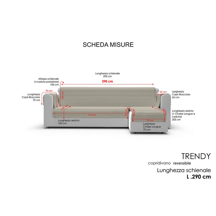 Copridivano Trapuntato con Penisola Destra Seduta 290 cm in Microfibra Panna