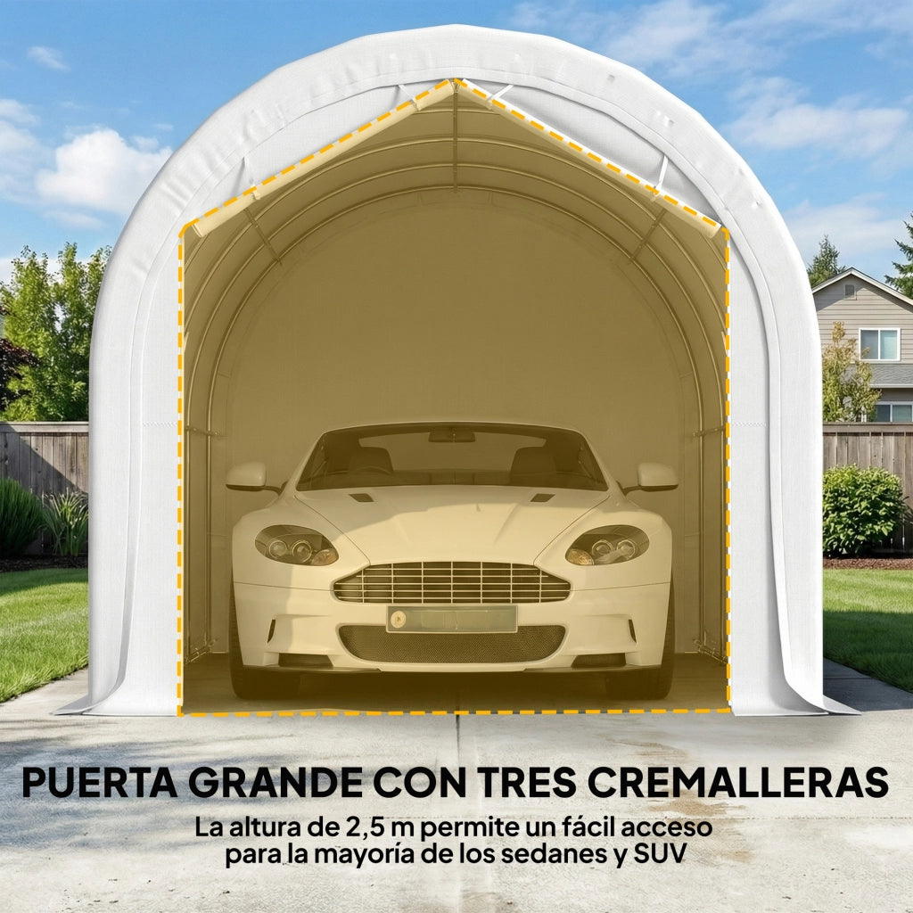 Garage Esterno per Auto 3x6 m ¨C zephmum ¨C Impermeabile Telaio in Acciaio Galvanizzato Bianco