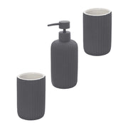 Set accessori bagno in ceramica grigio con dispenser sapone e due portaspazzolini Spring