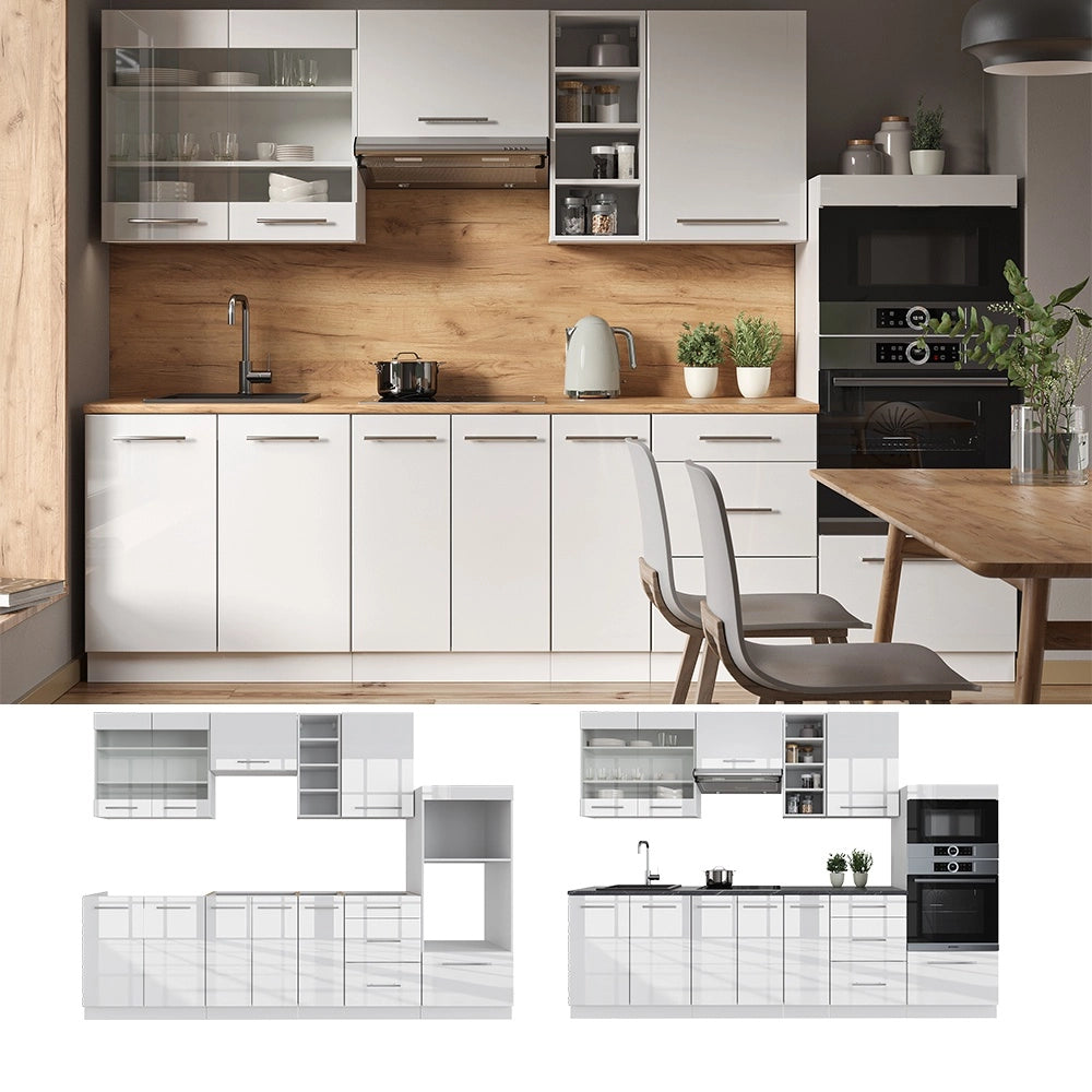 Cucina componibile Fame-Line Bianco lucido/Bianco 280 cm senza piano di lavoro Vicco