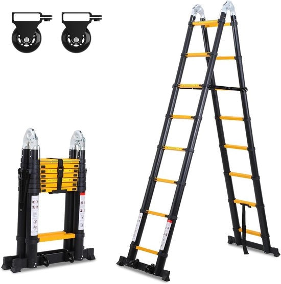 Scala Telescopica - Scala Telescopica a Volo - Altezza di Lavoro - Alluminio - Adatto per Uso Privato e Professionale - Scala Telescopica a Volo - Massima Carico 150 kg