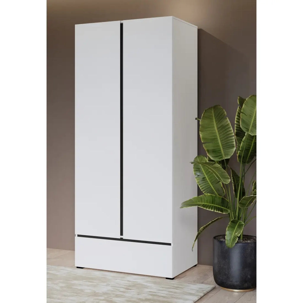 Armadio HAVANA 90 cm - 2 porte + 1 cassetto - Colori bianco e nero - Design moderno e funzionale