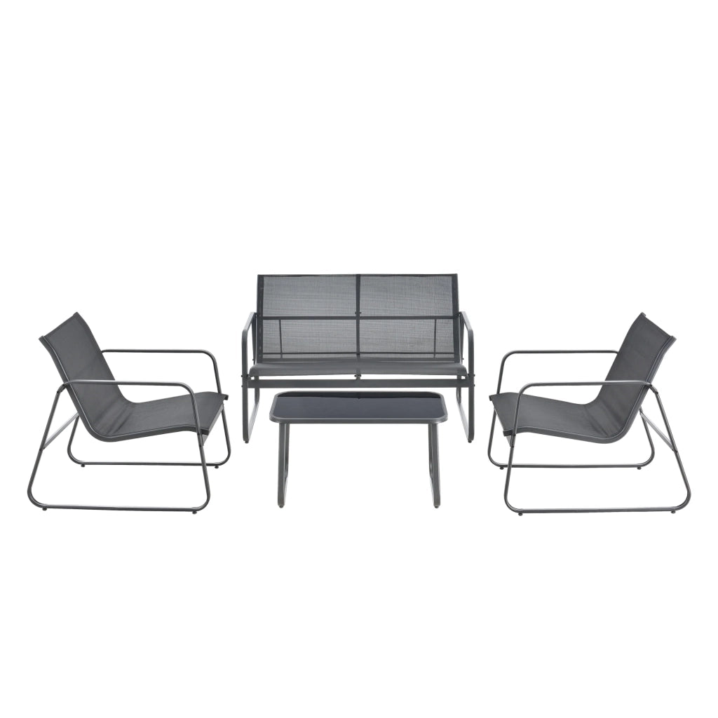 Set di mobili da giardino da 4 pezzi in PVC e acciaio nero e grigio scuro 03_0008241