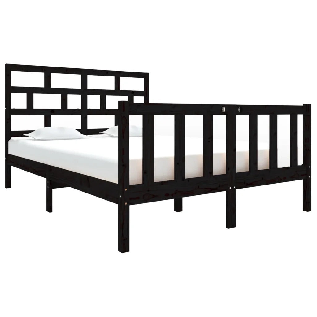 Giroletto-Struttura Letto Nero in Legno Massello 135x190 cm Double 207580