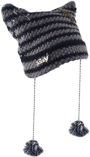 Cappello per Bambina in Lana - Vintage a Strisce - Caldo e Comodo - Grigio - Cappello per Ragazze con Felpa - Adatto per Ragazze e Ragazzine