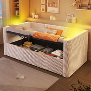 Letto Contenitore Singolo con LED ¨C MINIMAL ¨C Velluto Beige, 90x200, Doghe, Idraulico