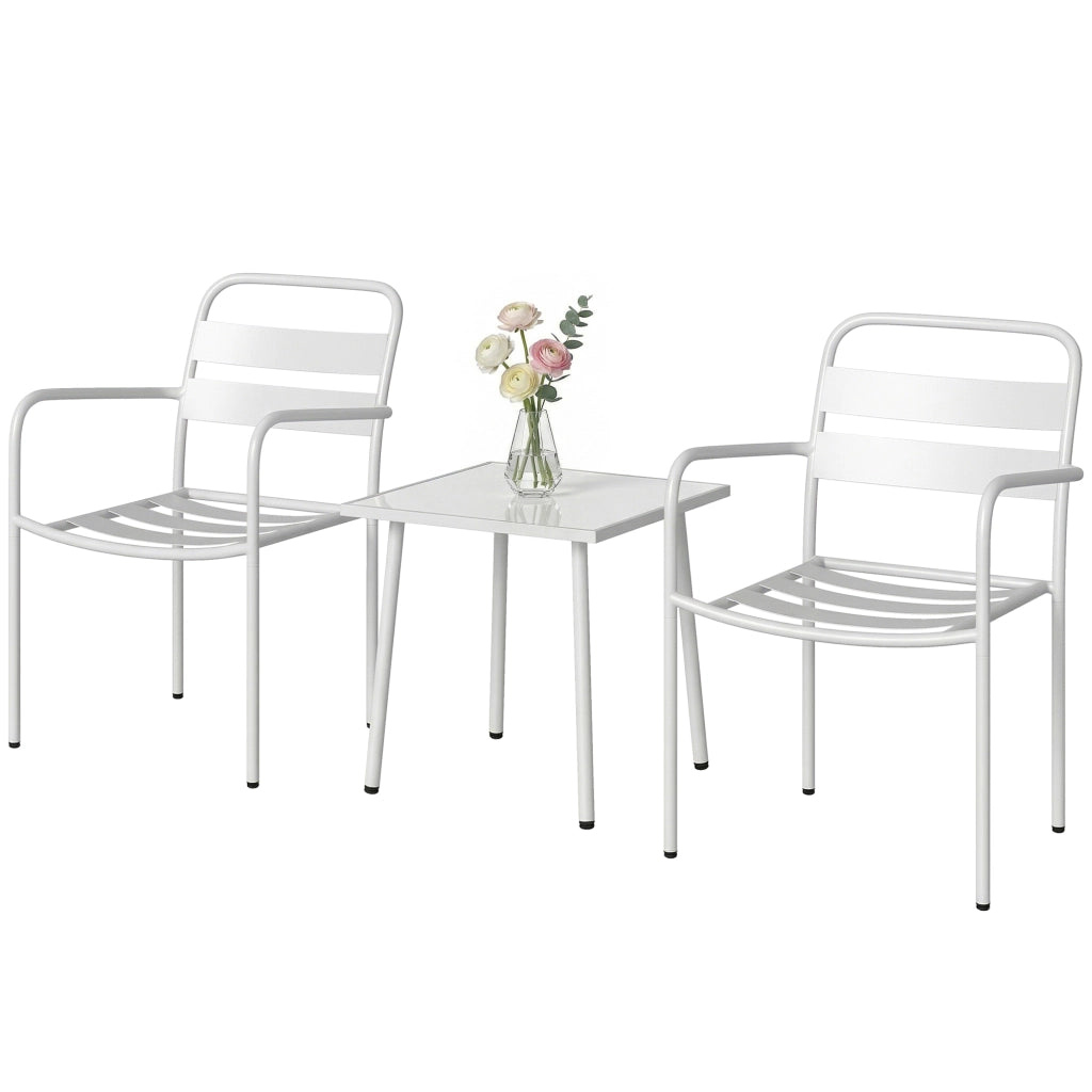 Tavolino da esterno in vetro con 2 sedie ¨C zephmum ¨C bianco, 3 pezzi
