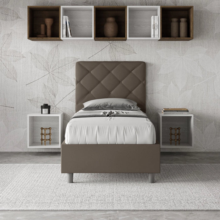 Letto Singolo 80x200 cm con Rete e Contenitore Priya Cappuccino