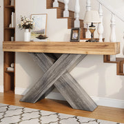 Consolle con struttura a X in pannello truciolare effetto legno naturale per ingresso e soggiorno 140 × 30 × 80 cm