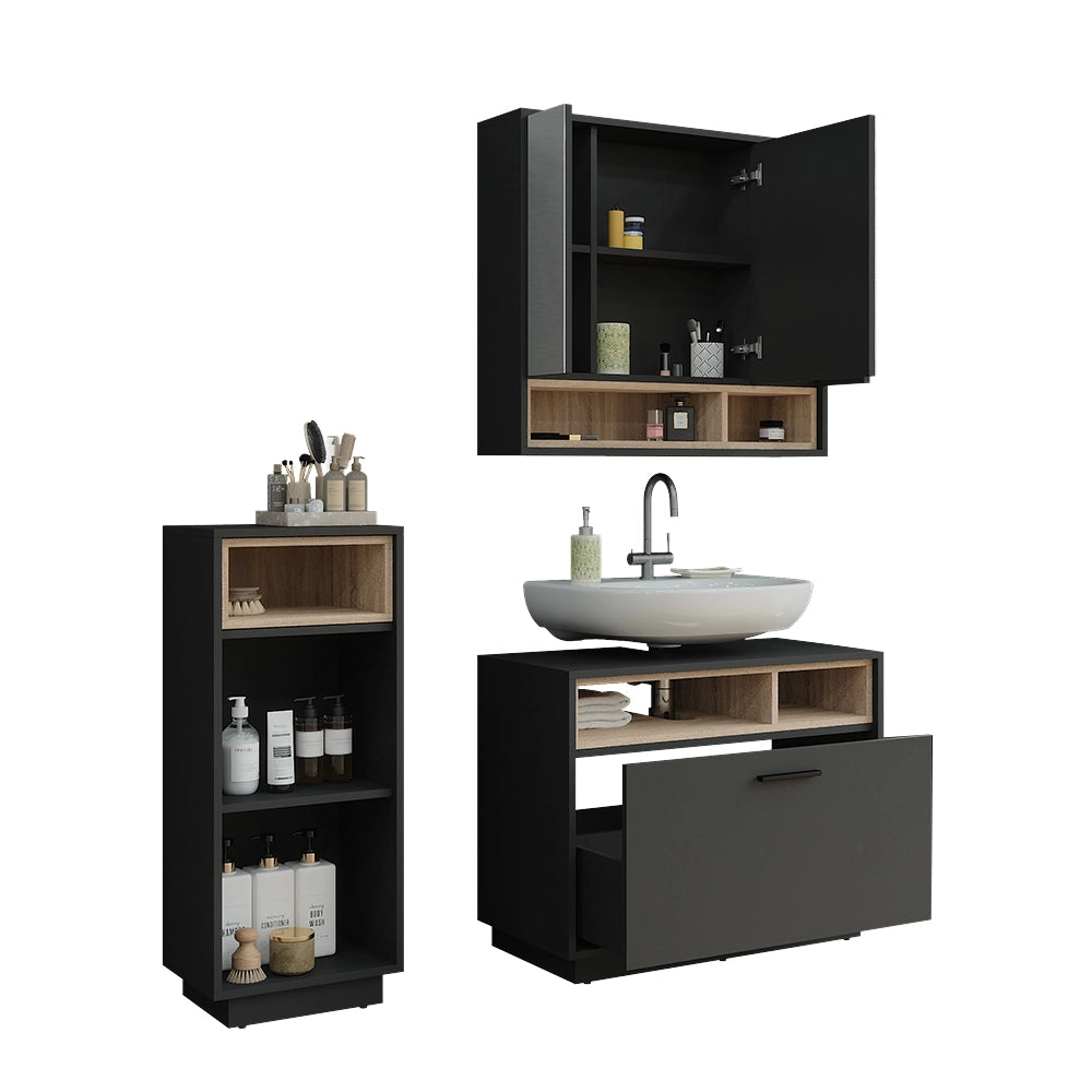 Vicco Set di mobili da bagno Antracite/Sonoma 3 pezzi con unità midi