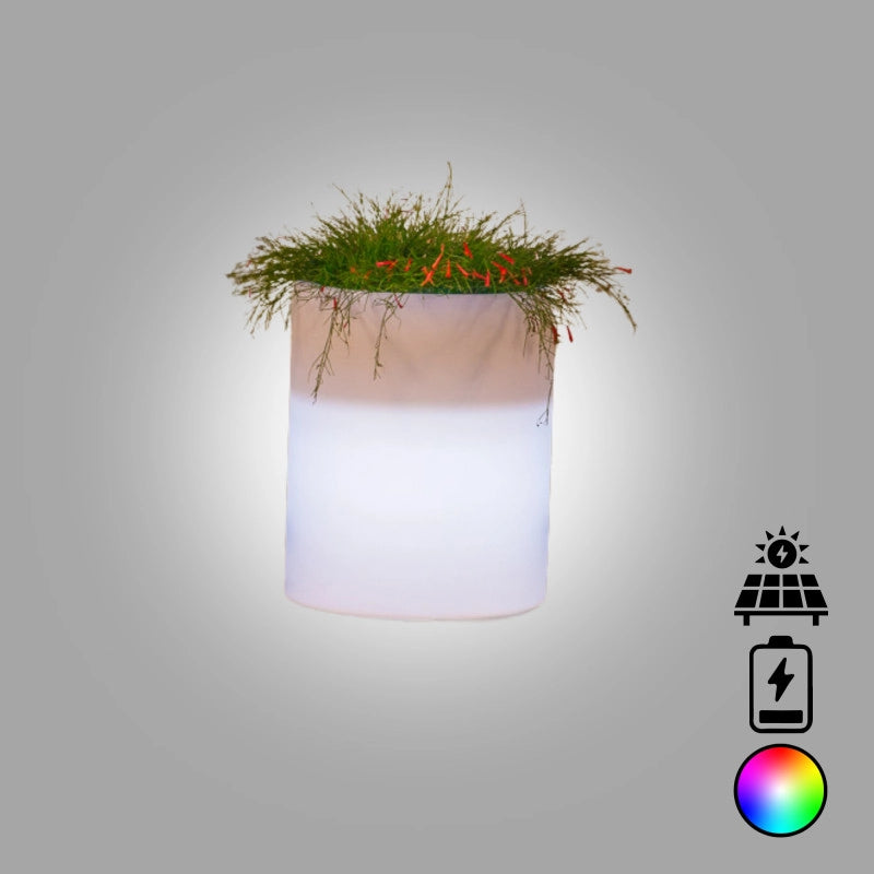 Vaso luminoso moderno di design Ø40 H50 in polimero resistente con LED multicolor con bateria e solare per interno ed esterno - Made in Italy