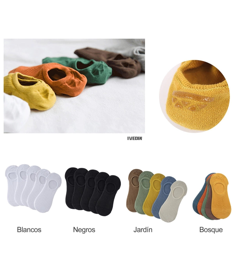 Calzini Invisibili Sottili Antiscivolo in Cotone Unisex | Silicone Antiscivolo sul Tallone | Taglia 36–43 EU