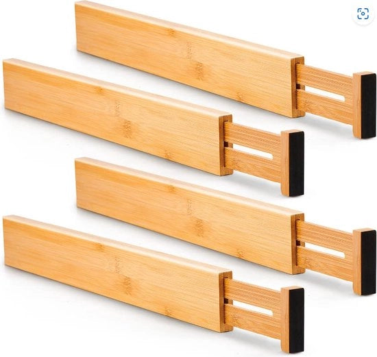 Set di 4 distributore di carico in legno di bambù (42.2-55.2 cm), organizzatore di carico regolabile, distributore di carico, abbigliamento, bagno, armadio, pax