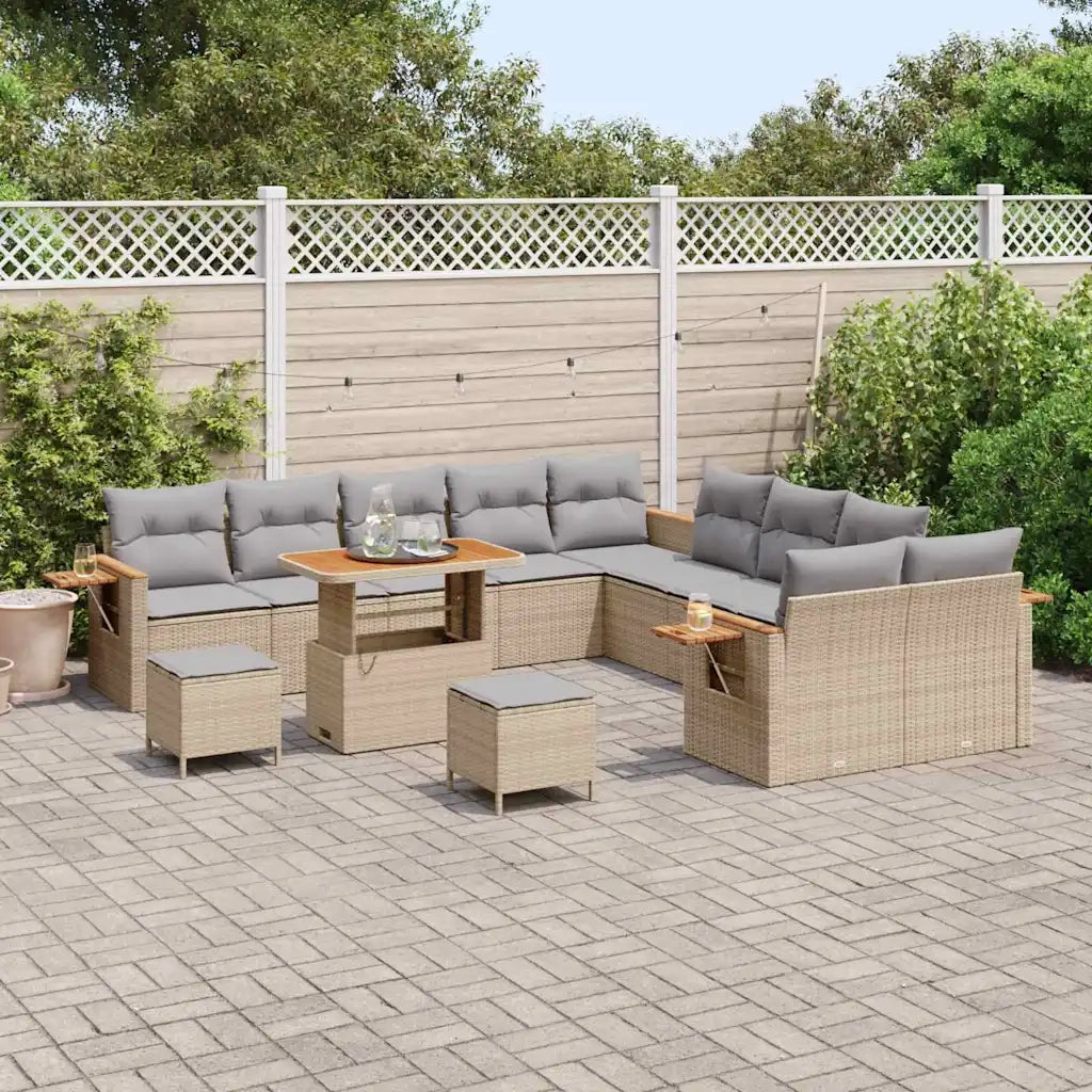 Set Divano da Giardino 17 pcs Beige e Grigio Chiaro polyrattan