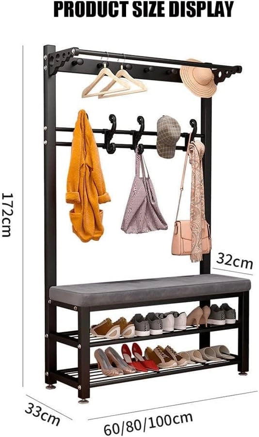 Appendiabiti Appendiabiti Scarpiera Panca per Ingresso con Ganci Organizer Ripiano Panca Portaoggetti 3 in 1 Struttura in Metallo Appendiabiti Industriale per Corridoio/Camera da Letto/Bagn