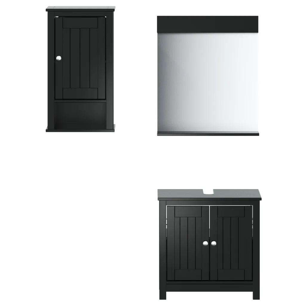 Set Mobili da Bagno 3 pz BERG Nero in Legno Massello di Pino 3206501
