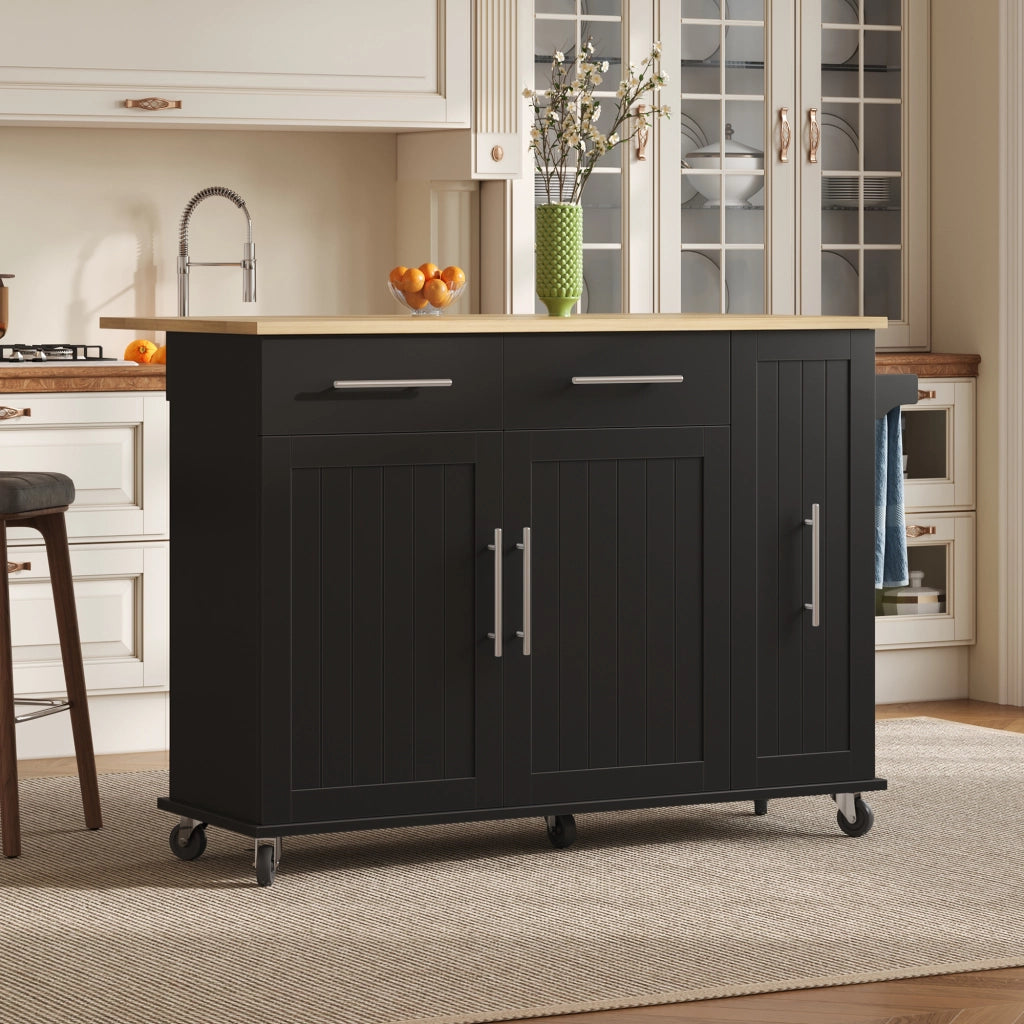 Isola da cucina mobile con piano pieghevole, organizer estraibile a 3 livelli, 2 cassetti e ruote