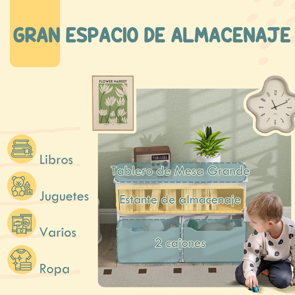 Scaffale per giocattoli bambini ¨C zephmum ¨C 2 cassetti, bianco, 80x30x45 cm