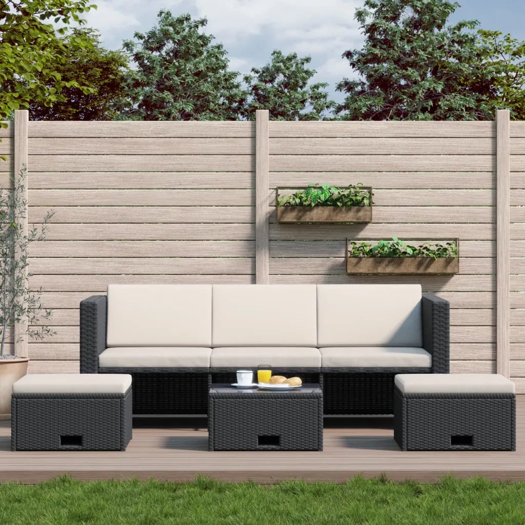 Set Divani da Giardino 4 pz con Cuscini in Polyrattan Nero 43104