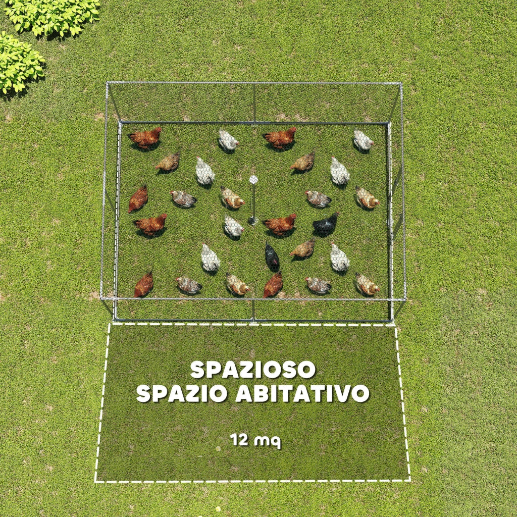 Pollaio per Galline da Esterno 400x300x197 cm con Tetto e Serrature in Acciaio Zincato Argento