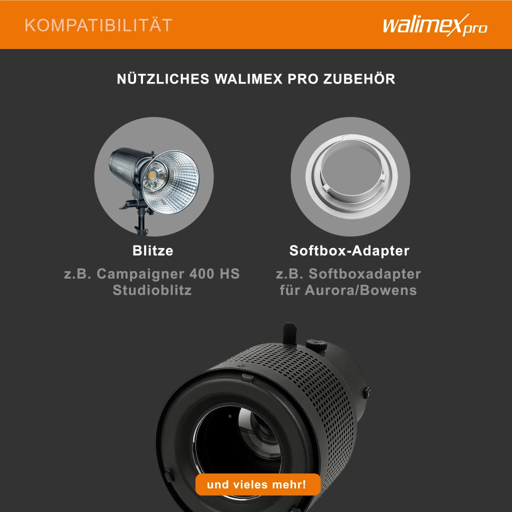 Walimex Attacco per proiezione con connessione universale, sagomatore di luce per flash con 4 lamine e sagome di colore diverso, per flash, per effetti di luce creativi in fotografia