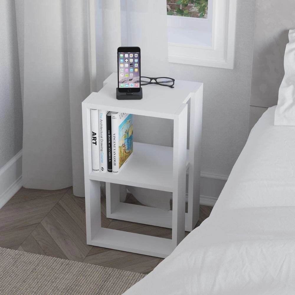 Comodino 1 Ripiano 55x30x34 cm in MDF Lonie Bianco