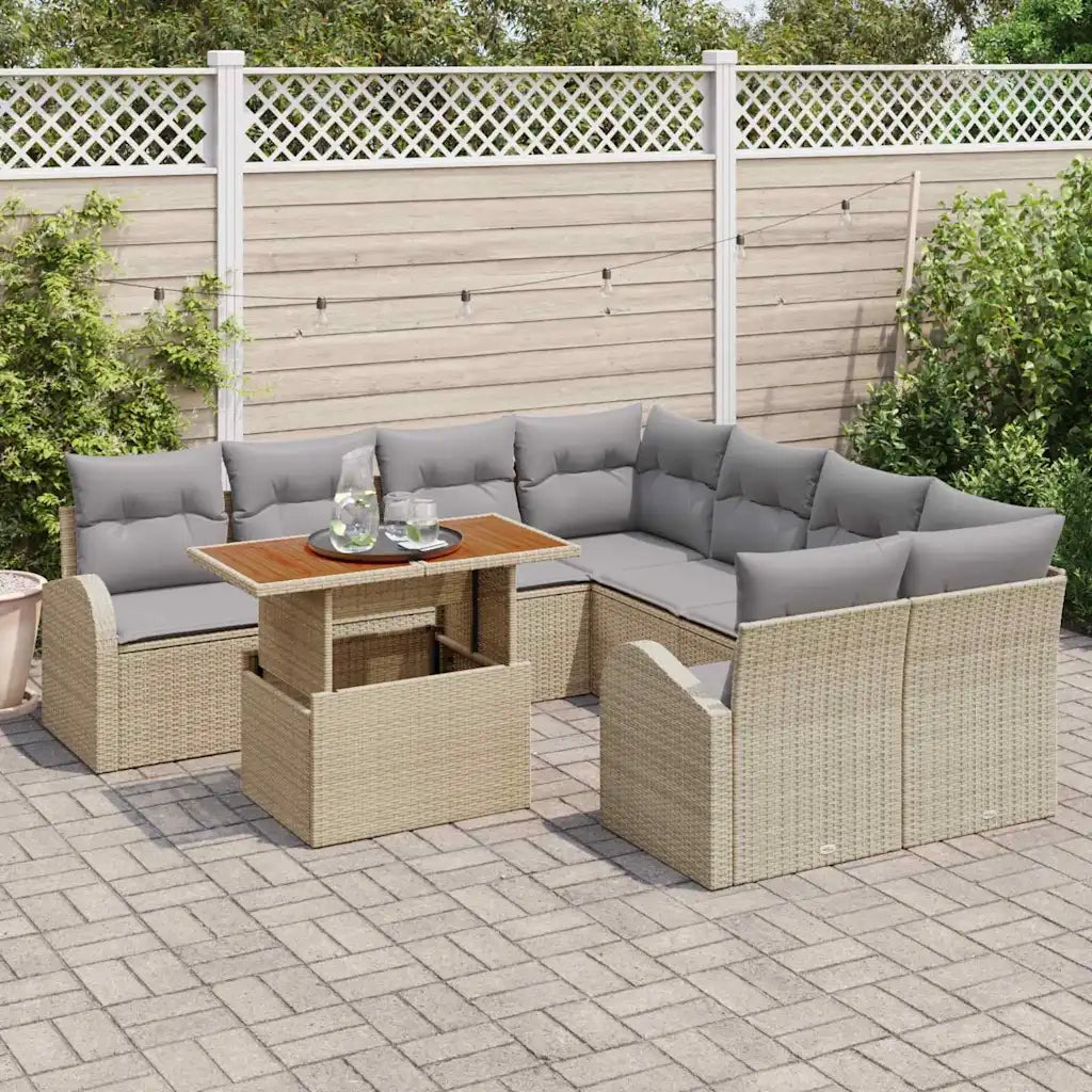 Set Divano da Giardino 9 pcs Beige Poly Rattan