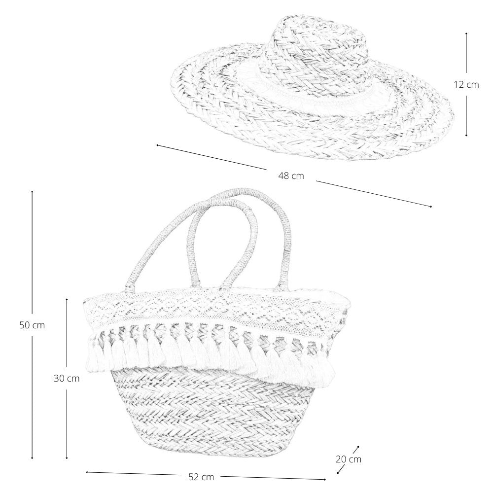 Borsa con Cappello Mare in omaggio in Paglia Intrecciata con Nappe in Cotone
