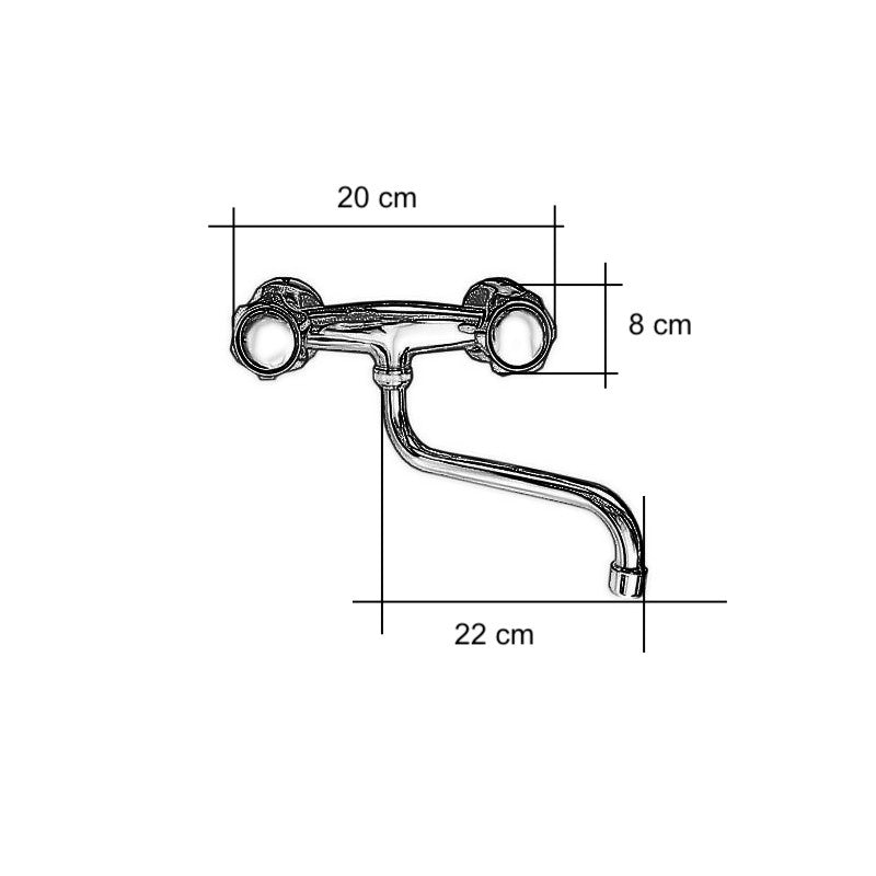 Rubinetto cucina lavanderia a muro con canna girevole, in ottone