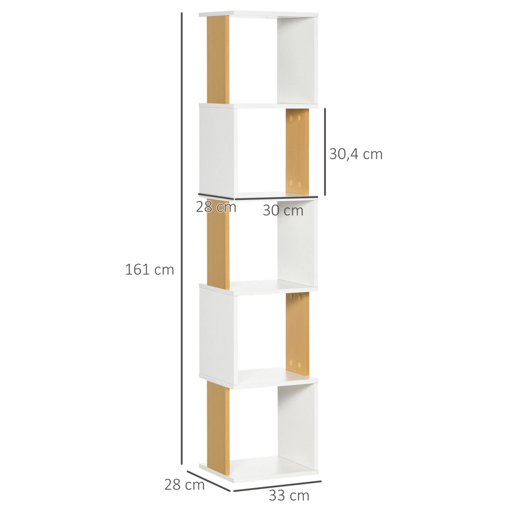 Libreria a S con 5 Ripiani ¨C Xylo ¨C Legno Bianco 33x28x161 cm