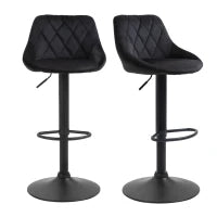 Set di 2 Sgabelli da Bar, Sgabello Girevole Regolabile in Altezza, con Poggiapiedi, Schienale, Sgabello da Bancone, Velluto, Metallo, 46 x 48 x 83-104 cm, Nero