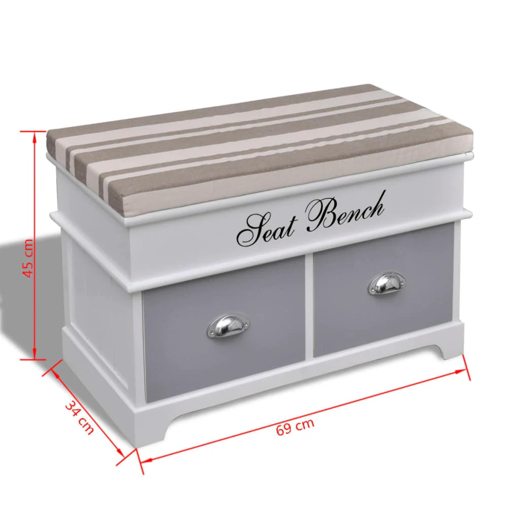 Panca da ingresso con contenitore cuscino grigio 2 cassetti bianchi 02_0021241