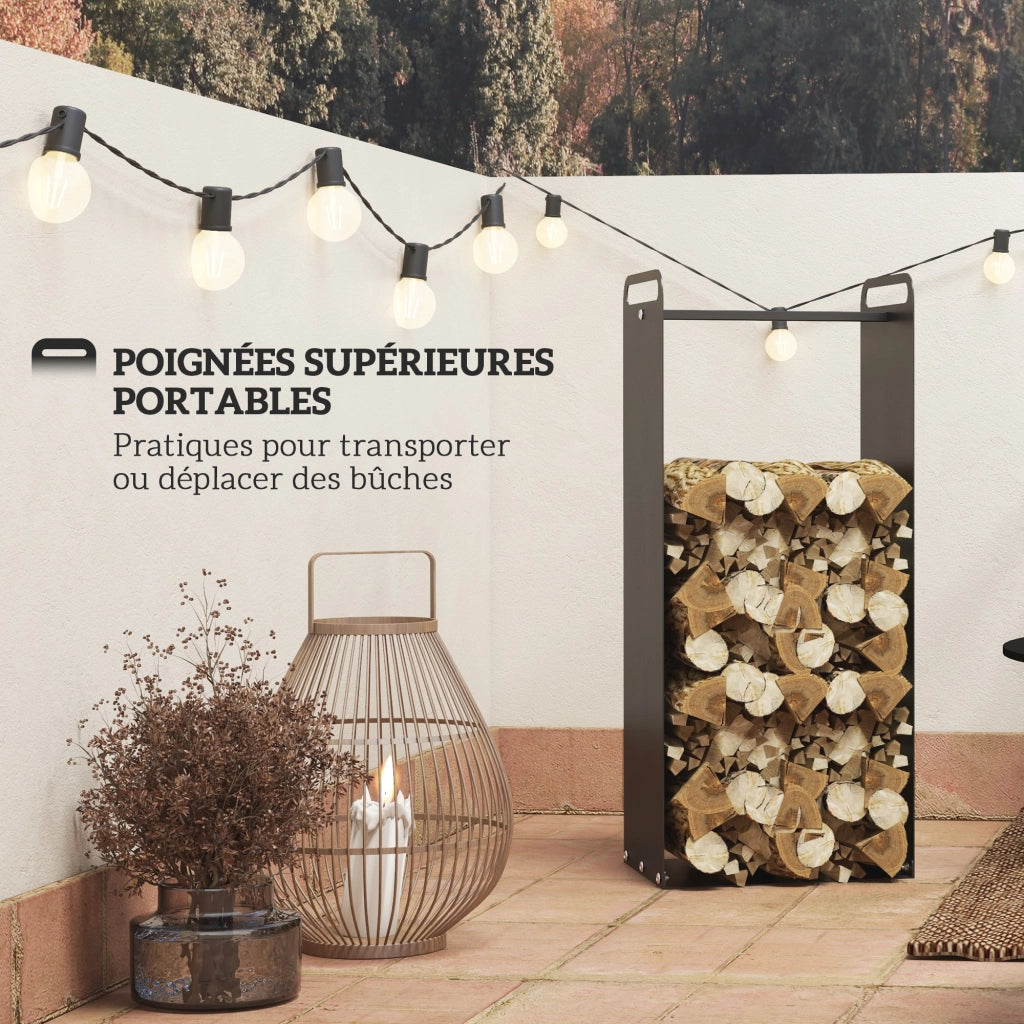 Porta Legna Interno con Maniglie ¨C Zephmum ¨C 37x30x90 cm Acciaio Nero