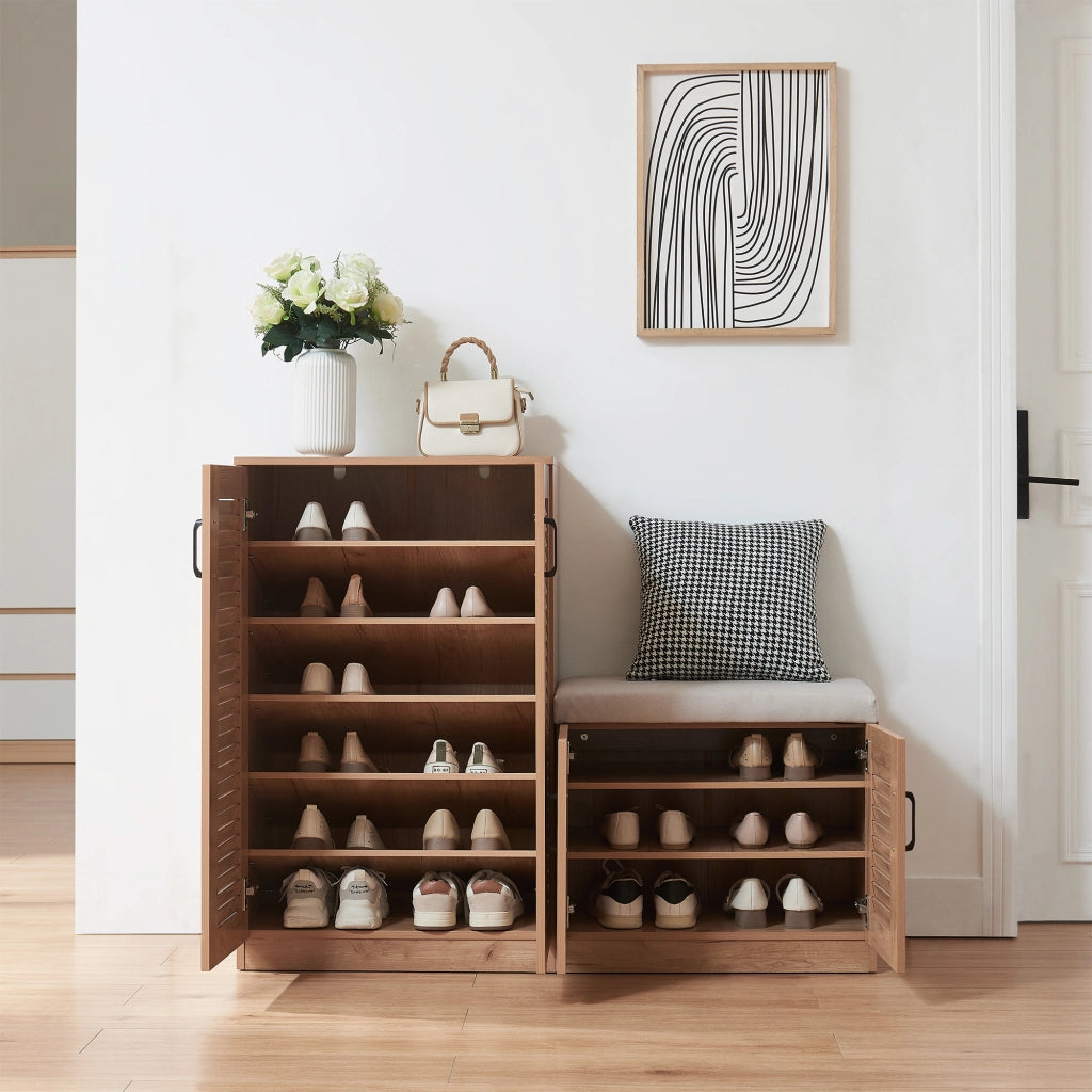 Set Løten di Armadio Scarpiera e Panca 97 x 120 x 36 cm Effetto Rovere [en.casa]