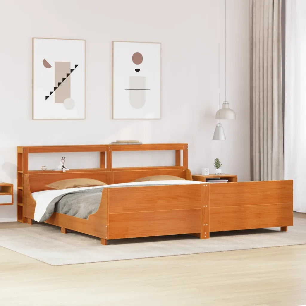 Letto senza Materasso Marrone Cera 200x200 cm in Legno di Pino