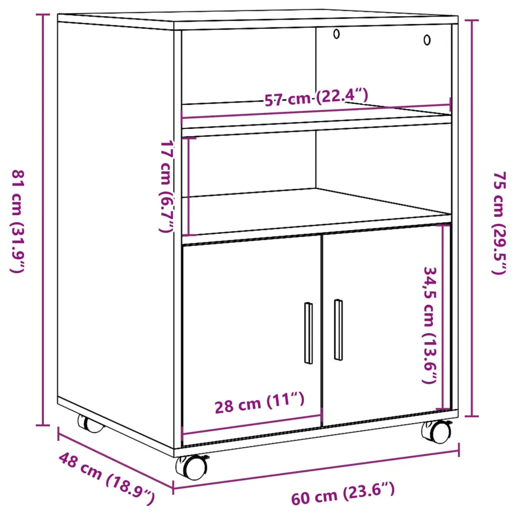 Mobiletto con Ruote Bianco 60x48x81 cm in Truciolato CFW2152424