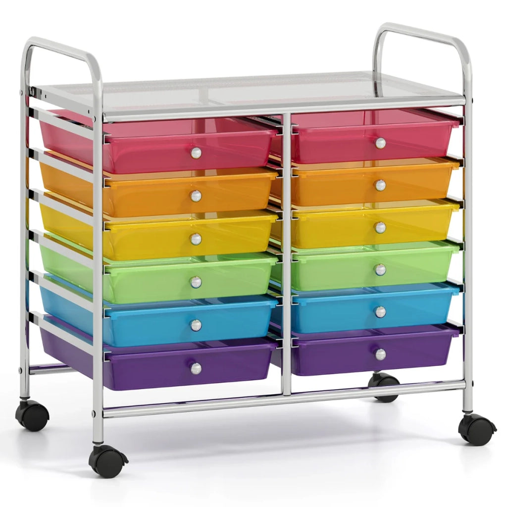 Carrello portaoggetti con ruote set da 1 64 x 38 x 62 cm 12 cassetti estraibili stile moderno metallo argentato e PP colorato 20_0011361