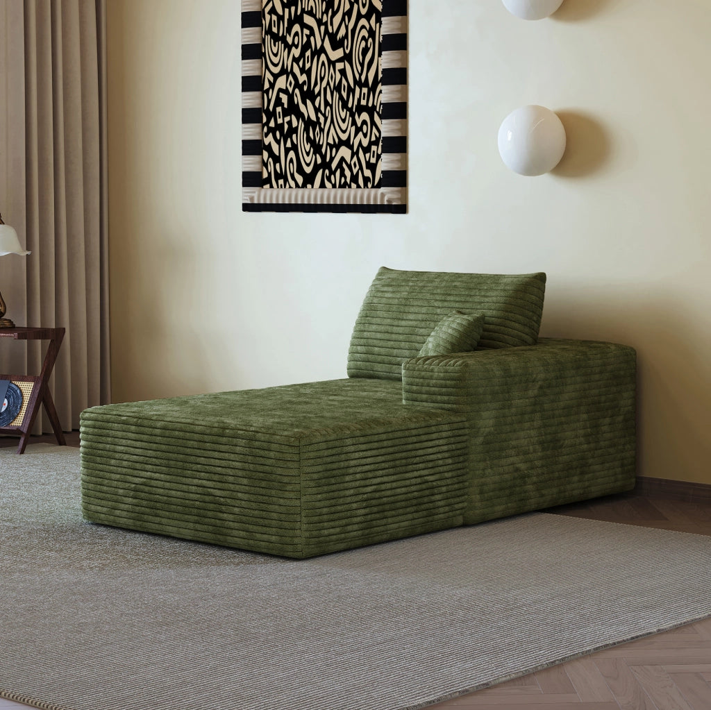 DIVANO Angolare Reversibile in Tessuto Corduroy Verde con Chaise Lounge